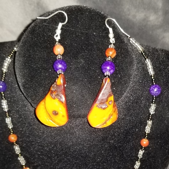 Handmade Stone & Glass Bead Necklace & Earring Set - Picture 6 of 9